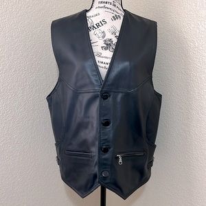 Novelli Biker Style Black Leather Sleeveless Jacket Vest Unisex